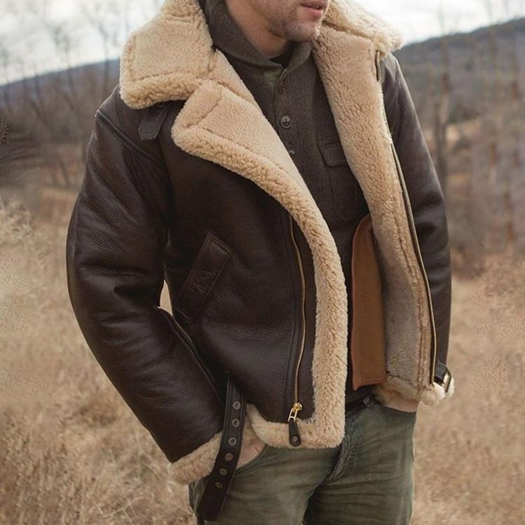 Fleece Vanlig Lapel Europeisk Vinterjacka