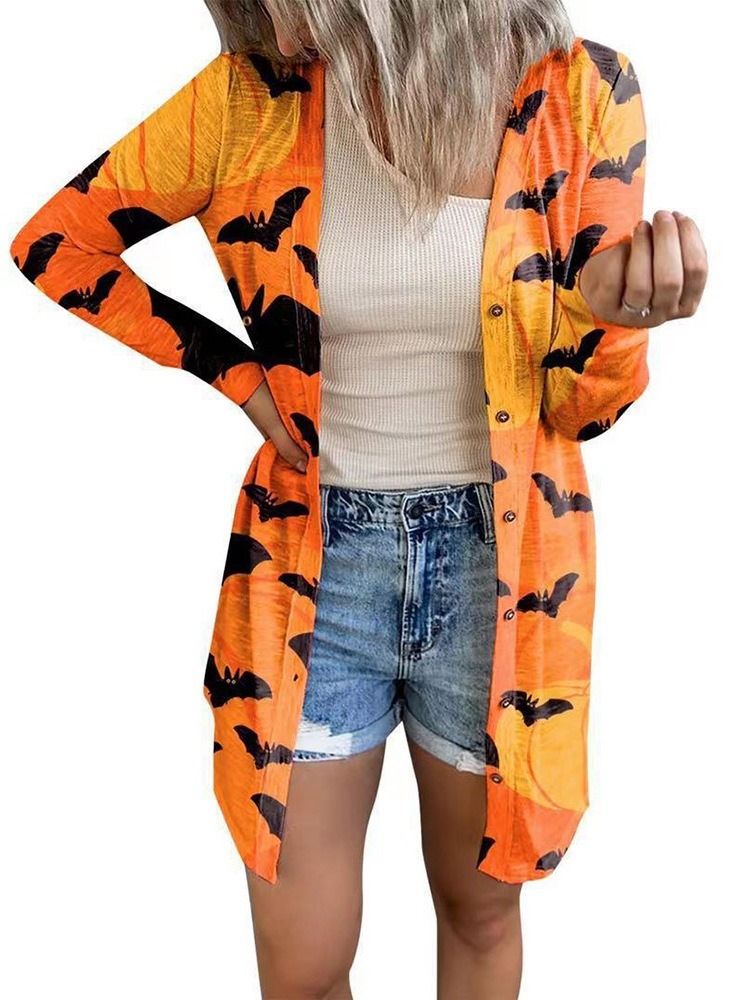 Halloween Långärmad Löst Omslagen Vanlig Höstjacka