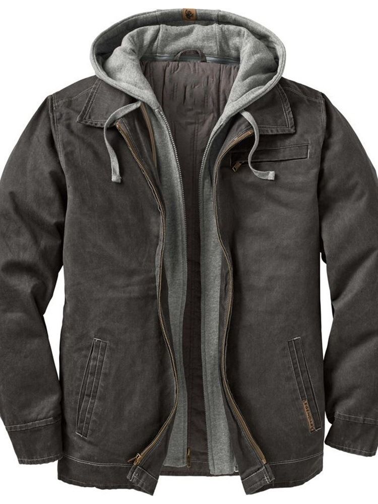 Hooded Color Block Pocket Loose Jacka För Män