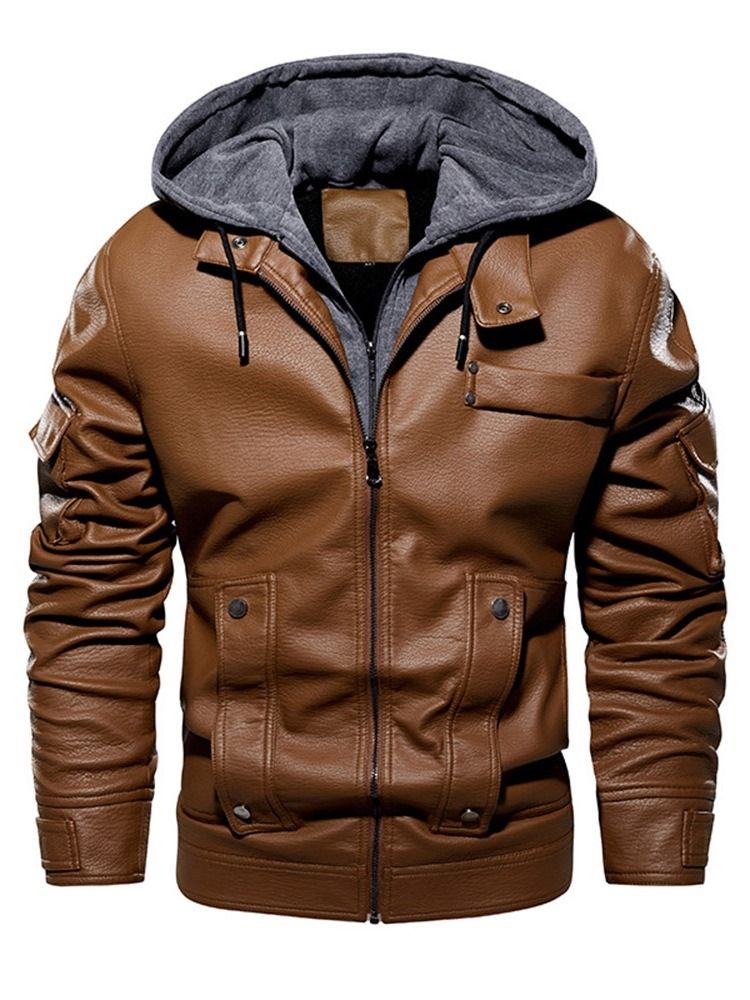 Hooded Patchwork Color Block Jacka Med Rak Dragkedja