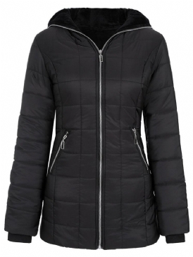 Hooded Slim Pocket Zipper Mid-Length Cotton Vadderad Jacka