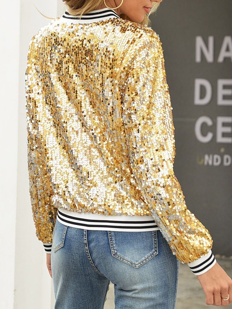 Långärmad Dragkedja För Damer Slim Fall Stand Collar Jacka
