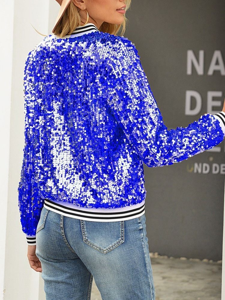 Långärmad Dragkedja För Damer Slim Fall Stand Collar Jacka