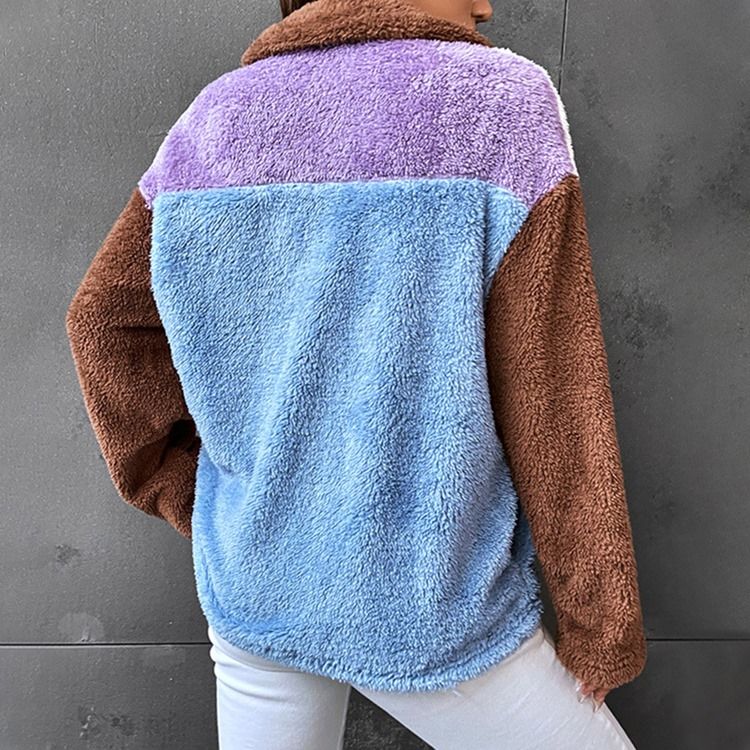 Långärmad Dragkedja I Fleece Vinterjacka I Mellanlängd
