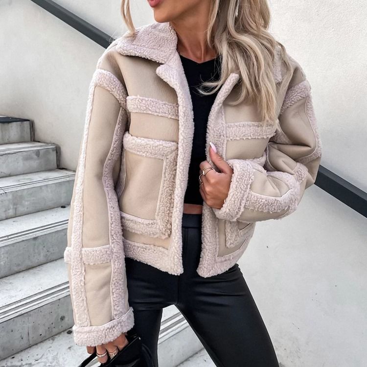 Långärmad Fleece Loose Lapel Vinterjacka