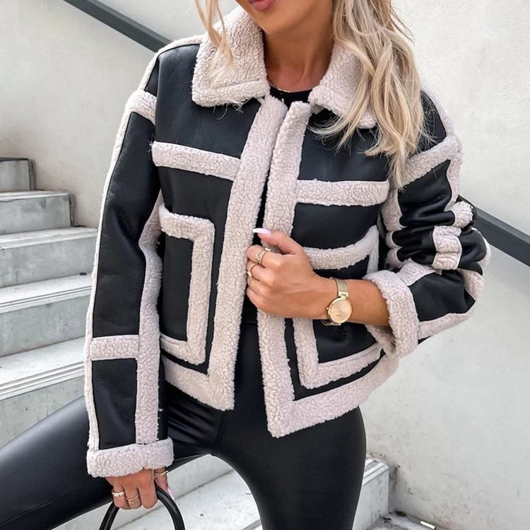 Långärmad Fleece Loose Lapel Vinterjacka