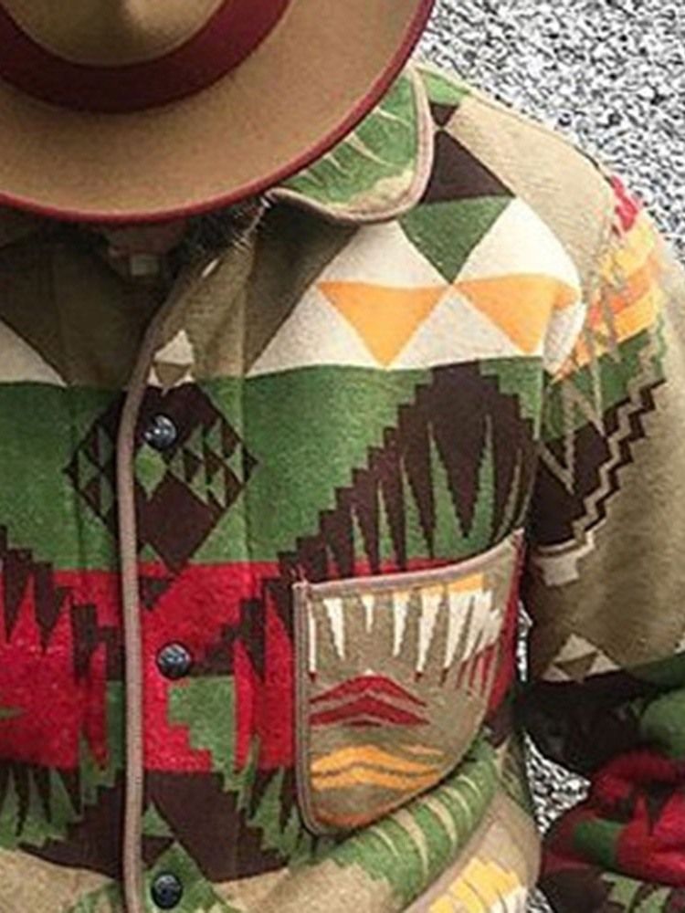 Lapel Button Color Block Spring Enkelknäppt Jacka