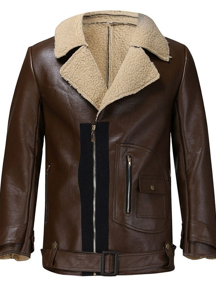 Lapel Color Block Standard Slim Patchwork Skinnjacka