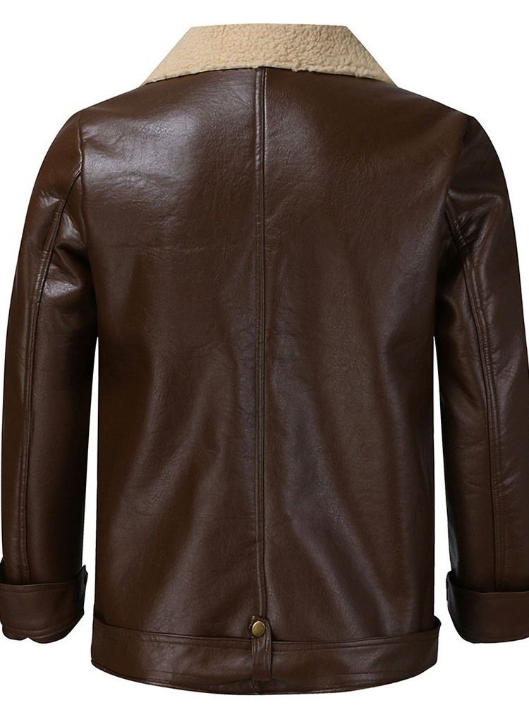 Lapel Color Block Standard Slim Patchwork Skinnjacka