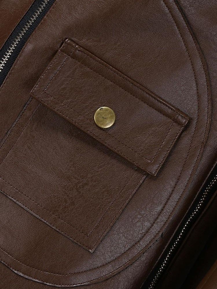 Lapel Color Block Standard Slim Patchwork Skinnjacka