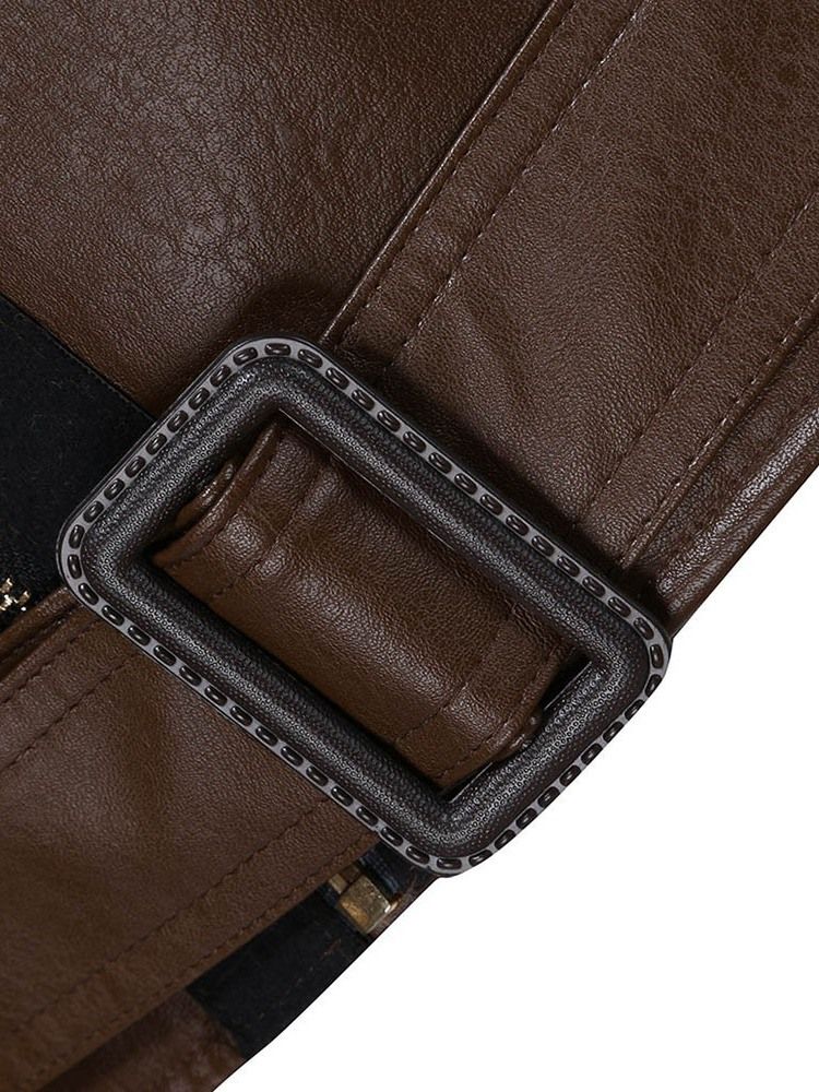 Lapel Color Block Standard Slim Patchwork Skinnjacka