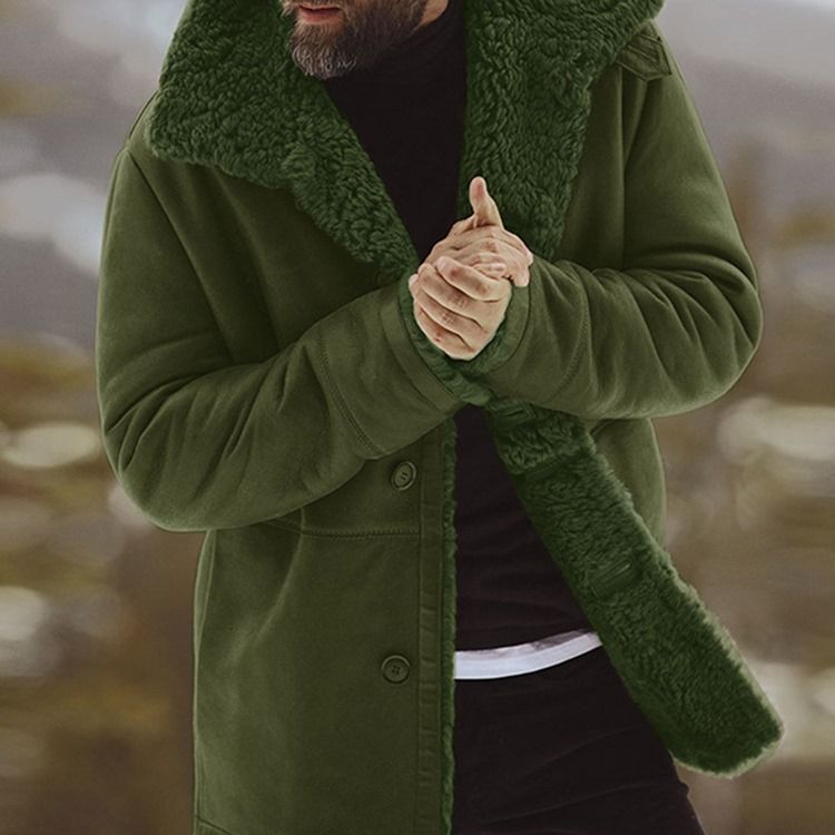 Lapel Fleece Enkelknäppt Vinterjacka