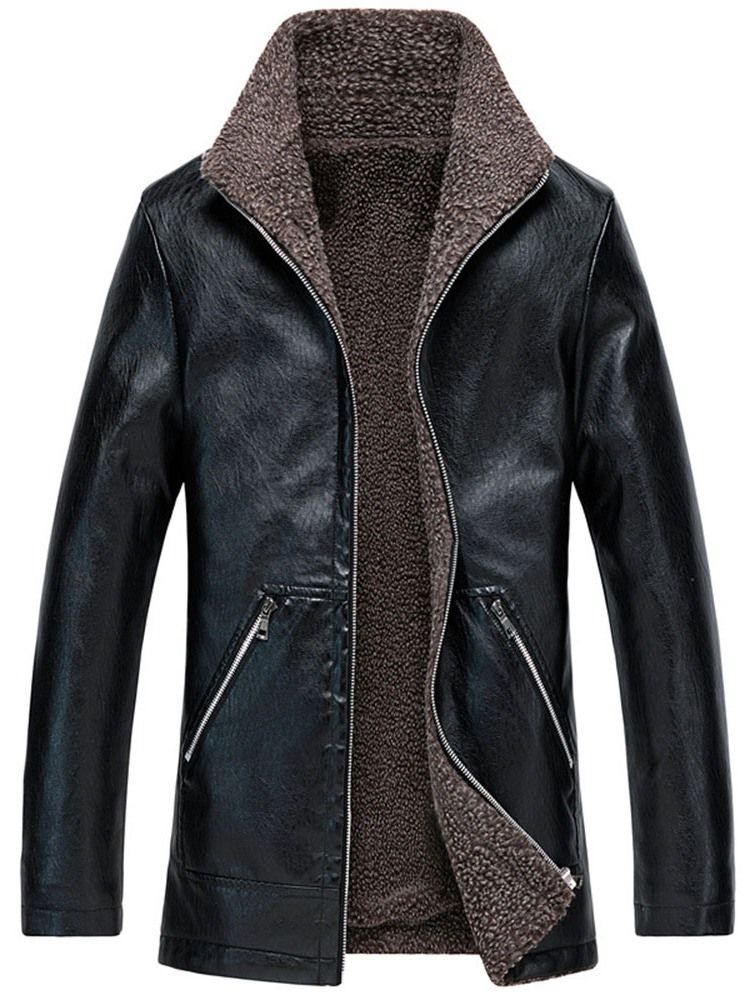 Lapel Mellanlång Casual Slim Läderjacka För Män