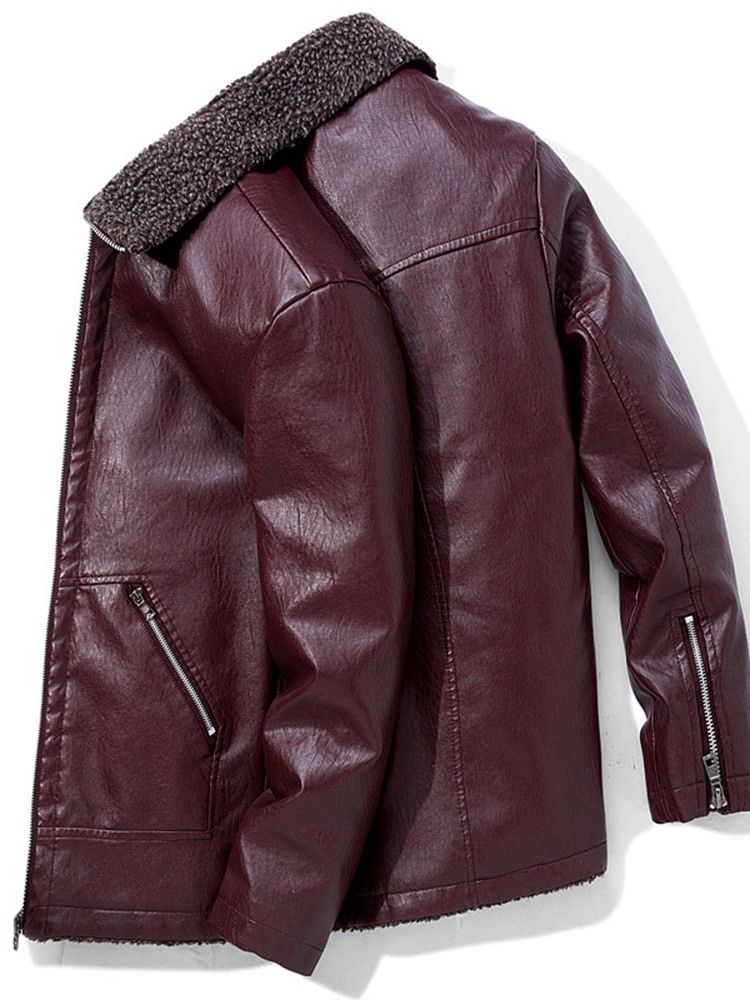 Lapel Mellanlång Casual Slim Läderjacka För Män