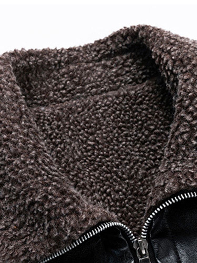 Lapel Mellanlång Casual Slim Läderjacka För Män