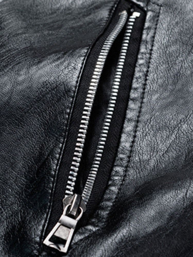 Lapel Mellanlång Casual Slim Läderjacka För Män