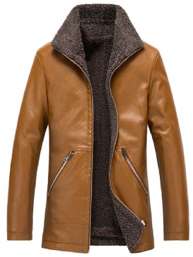 Lapel Mellanlång Casual Slim Läderjacka För Män