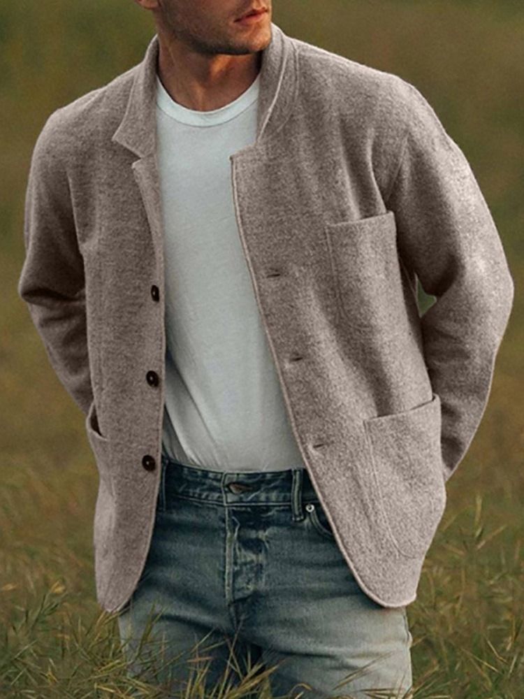 Lapel Plain Pocket Herr Casual Jacka