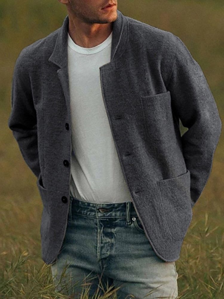 Lapel Plain Pocket Herr Casual Jacka