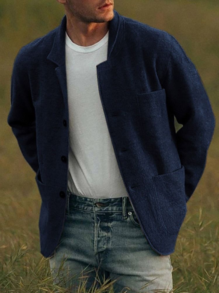 Lapel Plain Pocket Herr Casual Jacka