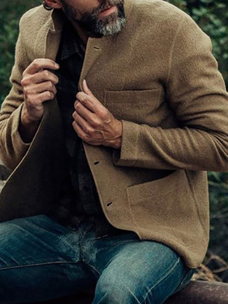 Lapel Plain Pocket Herr Casual Jacka