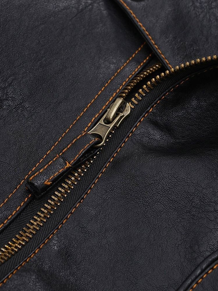 Lapel Plain Standard Mode Dragkedja Läderjacka För Män