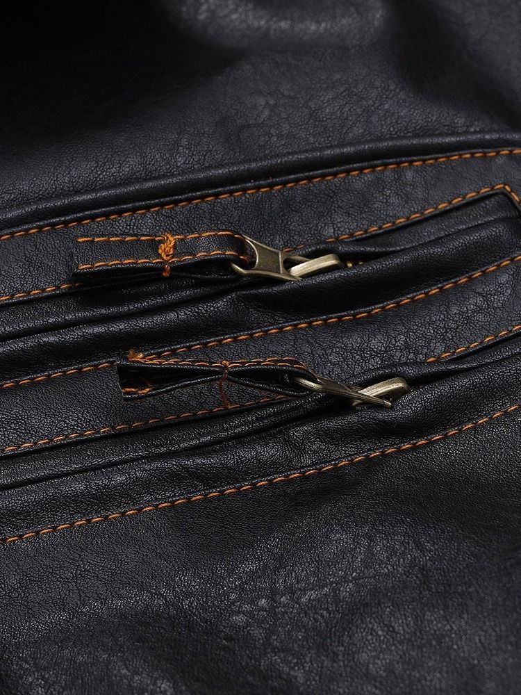 Lapel Plain Standard Mode Dragkedja Läderjacka För Män