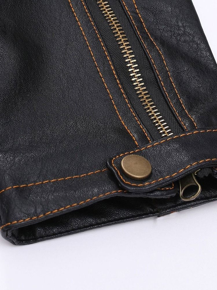 Lapel Plain Standard Mode Dragkedja Läderjacka För Män