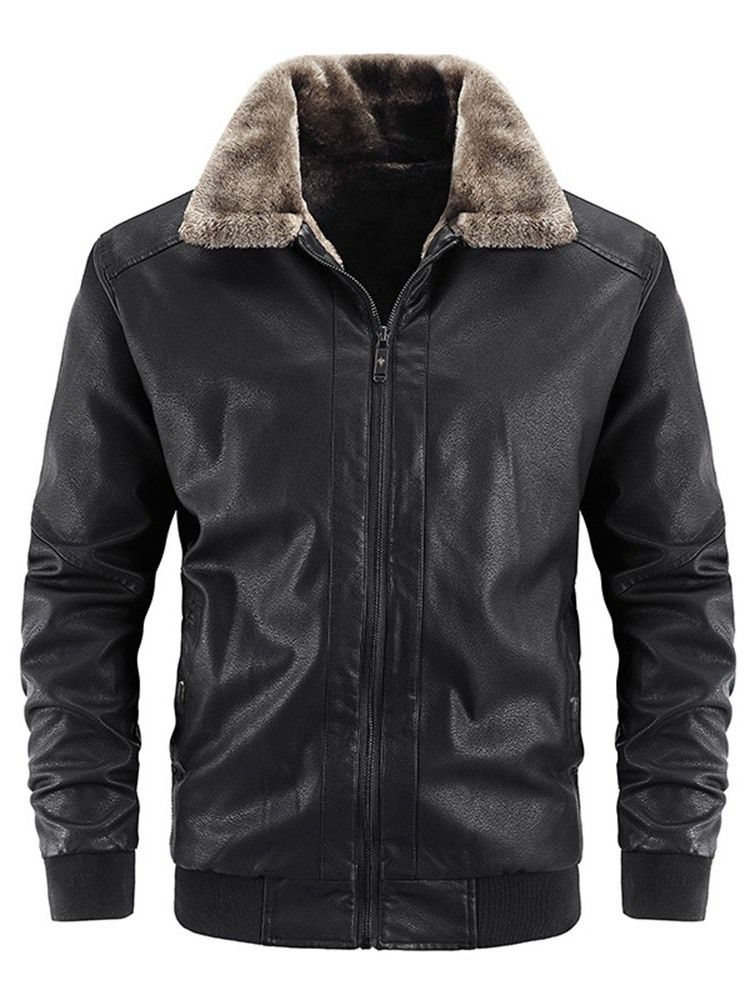 Lapel Plain Standard Slim Patchwork Skinnjacka