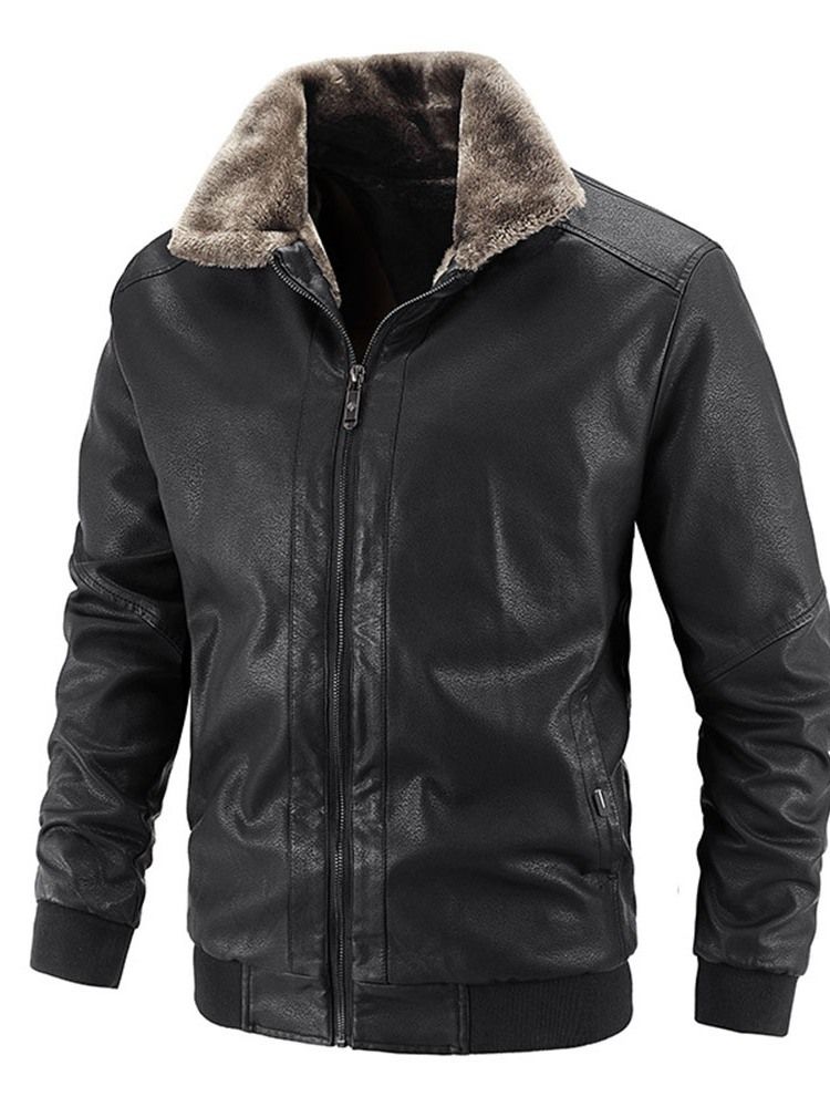 Lapel Plain Standard Slim Patchwork Skinnjacka