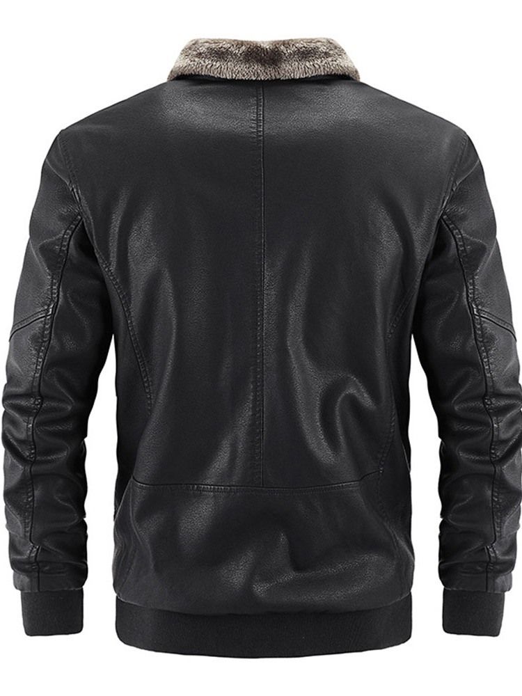 Lapel Plain Standard Slim Patchwork Skinnjacka