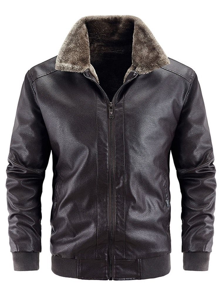 Lapel Plain Standard Slim Patchwork Skinnjacka