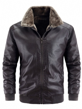 Lapel Plain Standard Slim Patchwork Skinnjacka