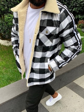 Lapel Pocket Pläd Lös Tjock Stil Herrjacka