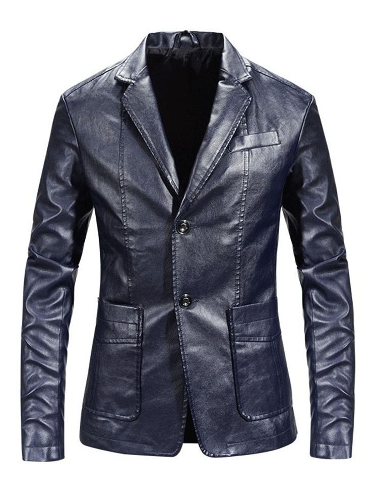 Lapel Standard Plain Fall Enkelknäppt Läderjacka För Män