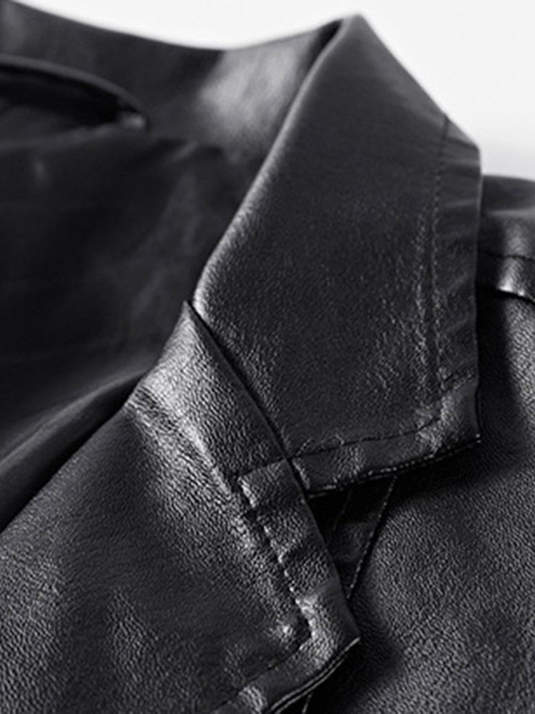 Lapel Standard Plain Fall Enkelknäppt Läderjacka För Män