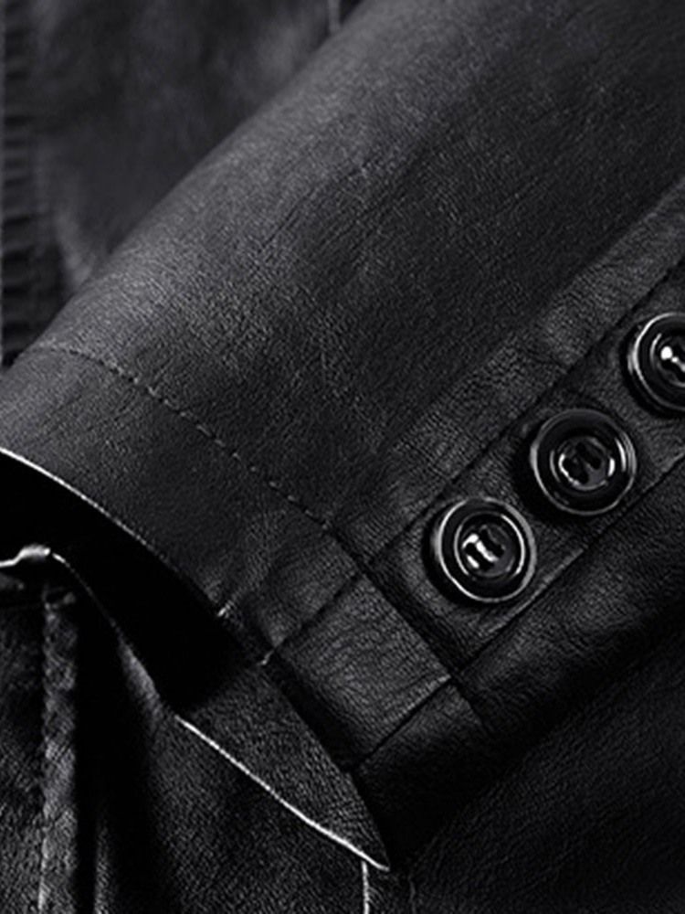 Lapel Standard Plain Fall Enkelknäppt Läderjacka För Män