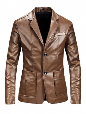Lapel Standard Plain Fall Enkelknäppt Läderjacka För Män