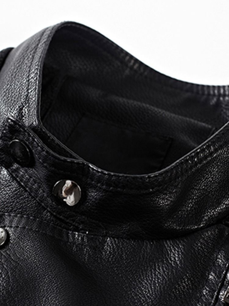 Lapel Standard Plain Fashion Zipper Läderjacka