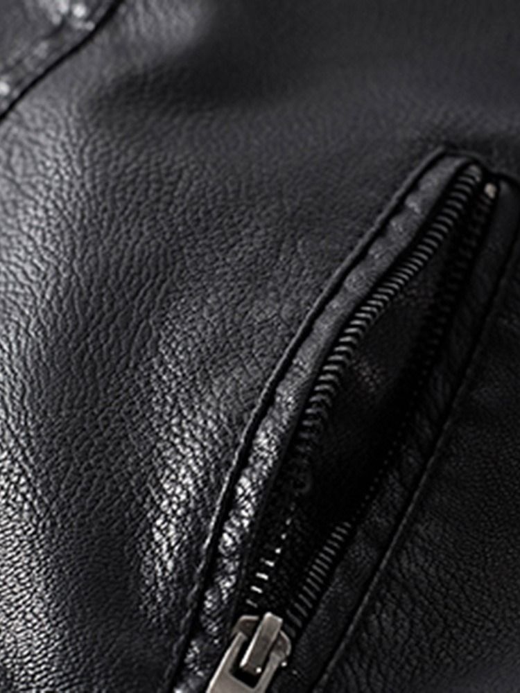 Lapel Standard Plain Fashion Zipper Läderjacka