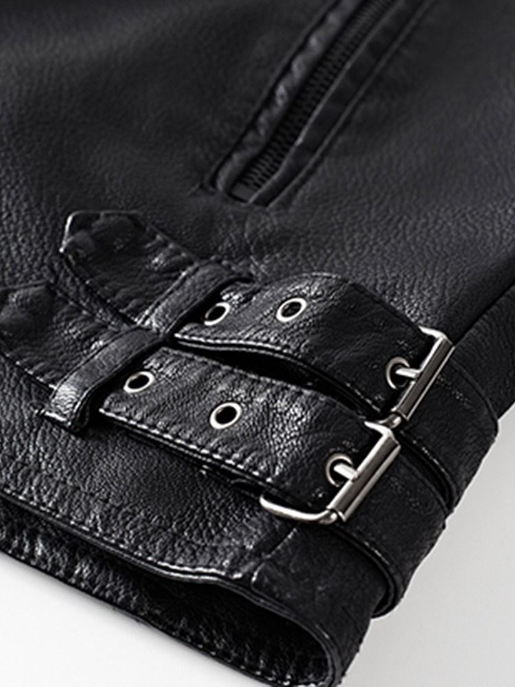 Lapel Standard Plain Fashion Zipper Läderjacka
