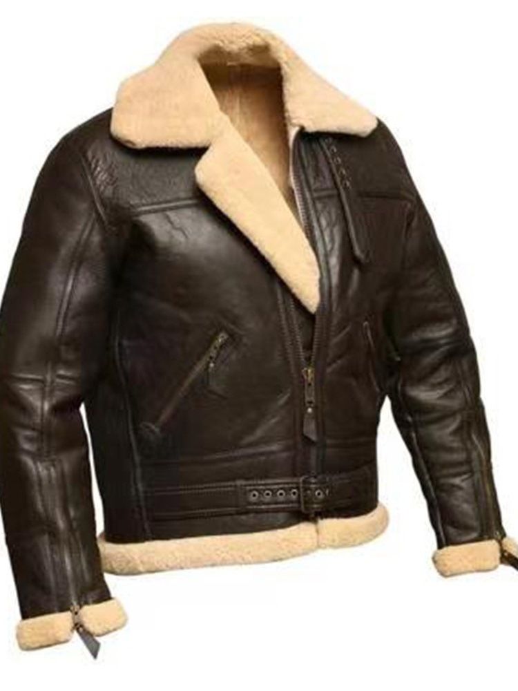 Lapel Standard Zipper Vinterläderjacka