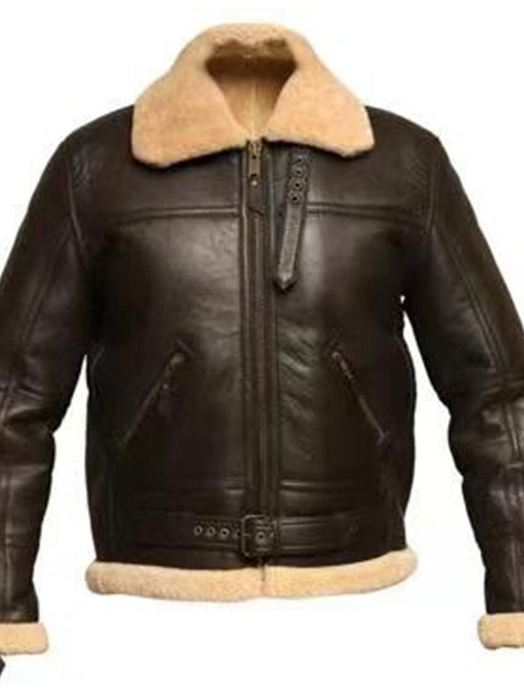 Lapel Standard Zipper Vinterläderjacka