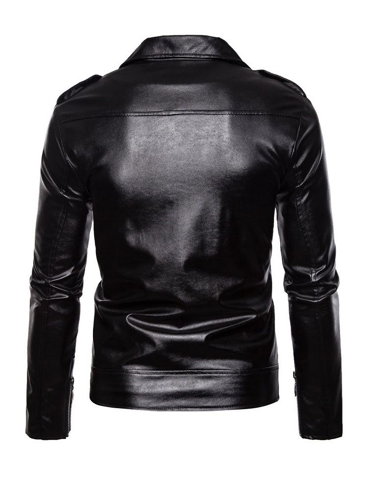 Lapel Vanlig Standard Slim Fall Läderjacka