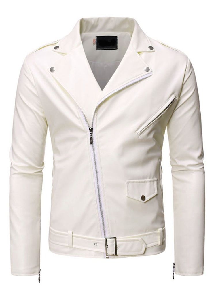 Lapel Vanlig Standard Slim Fall Läderjacka