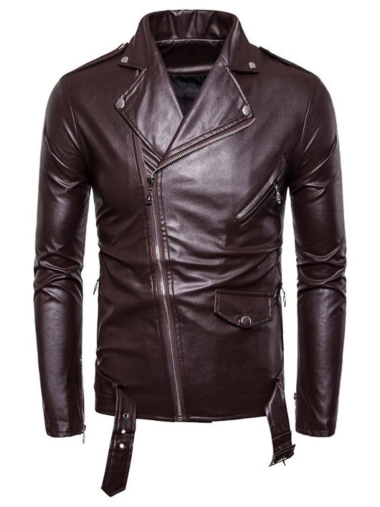 Lapel Vanlig Standard Slim Fall Läderjacka