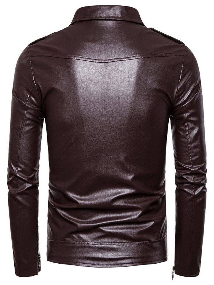 Lapel Vanlig Standard Slim Fall Läderjacka