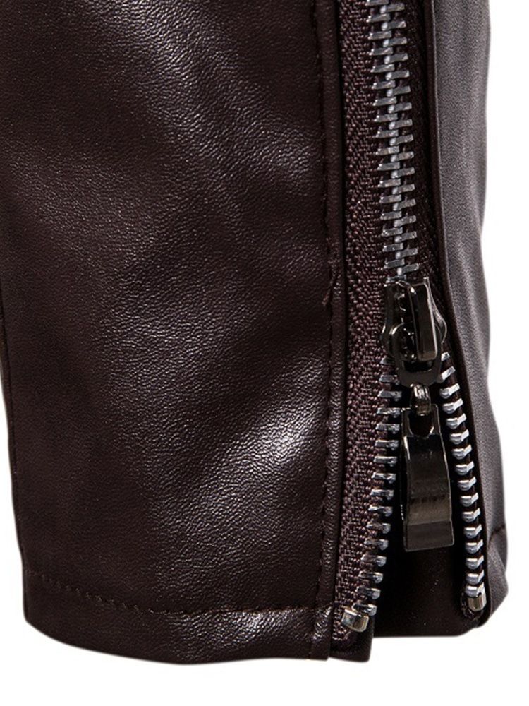 Lapel Vanlig Standard Slim Fall Läderjacka