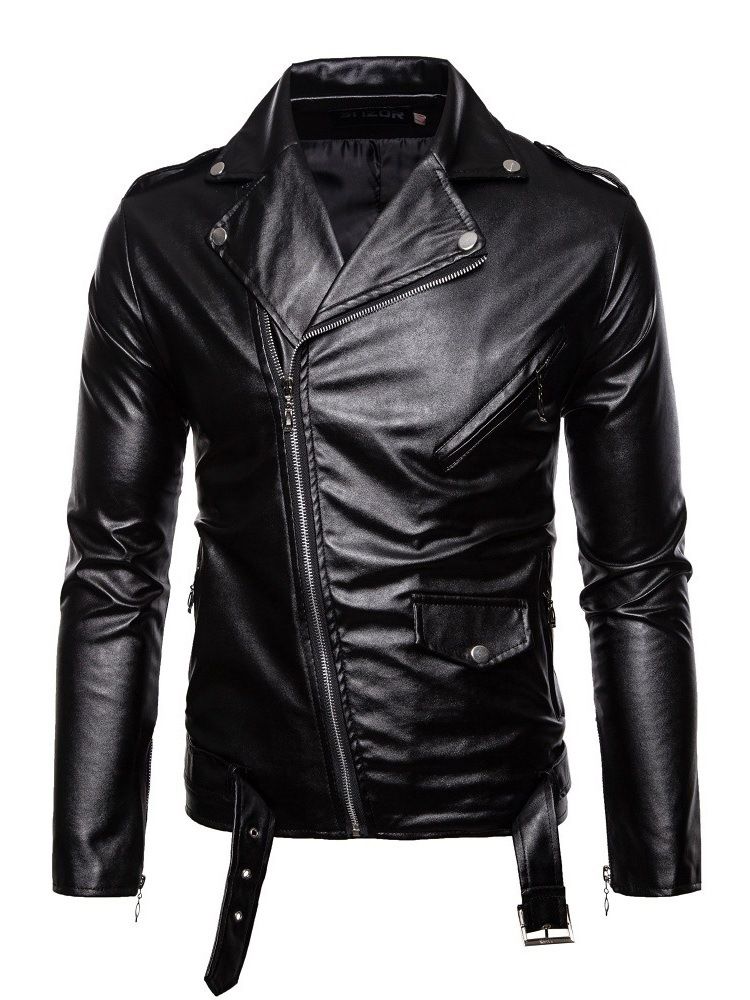 Lapel Vanlig Standard Slim Fall Läderjacka