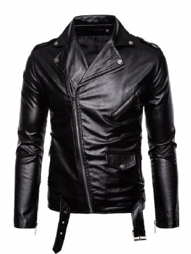 Lapel Vanlig Standard Slim Fall Läderjacka